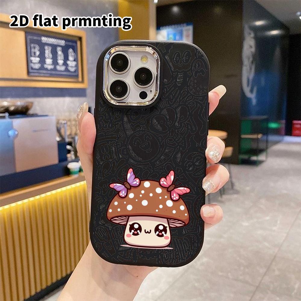 Phone case: 2D flat design suitable for iPhone 18 17 16 15 14 13 Pro protective case, couple style, mushroom baby, Christmas and Halloween gifts