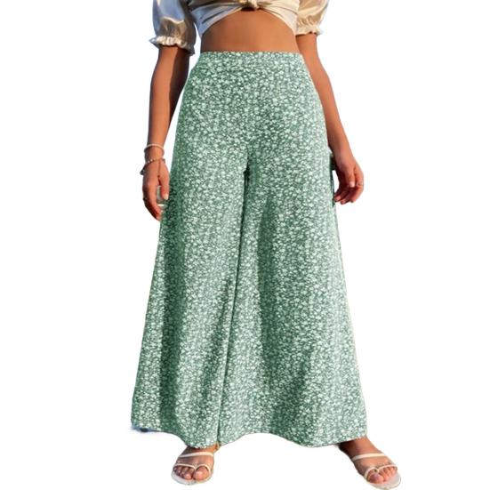 Женские брюки с высокой талией, цветочным принтом, широкие брюки в винтажном стиле, свободный крой, повседневные длинные брюки с карманами