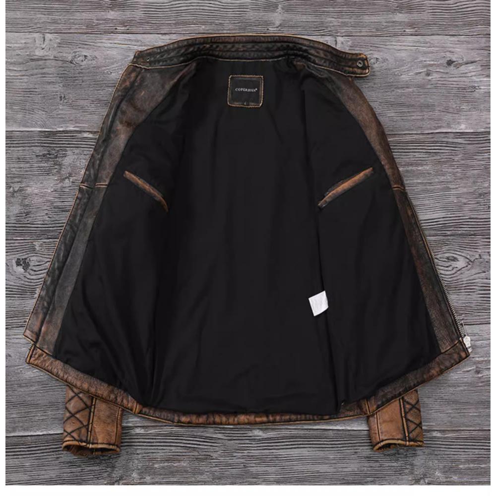 Китайский размер винтажная мужская коричневая кожаная куртка Genine коровья кожа мотоциклетный стиль коровьи куртки для мужчин осень