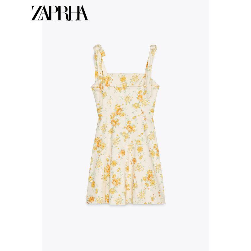 Zaprha New Arrival Sweet Sexy Bowknot Decoration Flowers Print Poplin Dress Small Slim Looking 4661396
