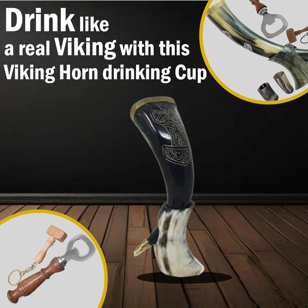 Питьевой рог викинга | Кружка | Кружка | Чаша для эля, пива, меда, вина, стопка, открывалка для бутылок | Натуральный и | Комбо-предложения (1 Комбо-сигнал)