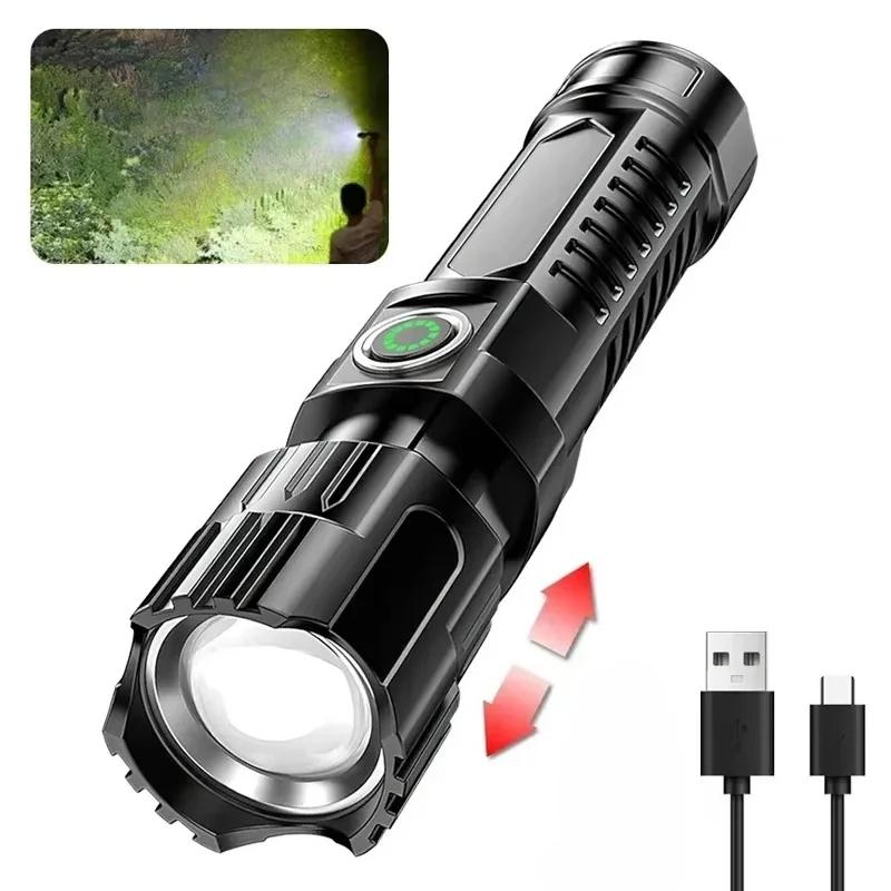 Super Bright LED Flashlight Type-C Rechargeable Long Range Tactical Torch Outdoor Waterproof Emergency Camping Fishing Lantern