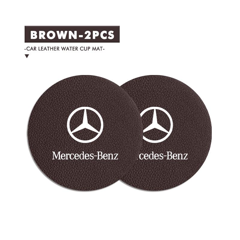 BENZ 2pcs Leather Anti-Slip Mat Suede Car Coaster Water Cup Holder For Mercedes Benz C180 C300 W124 W176 W177 C200 C260 GLC CLE CLA