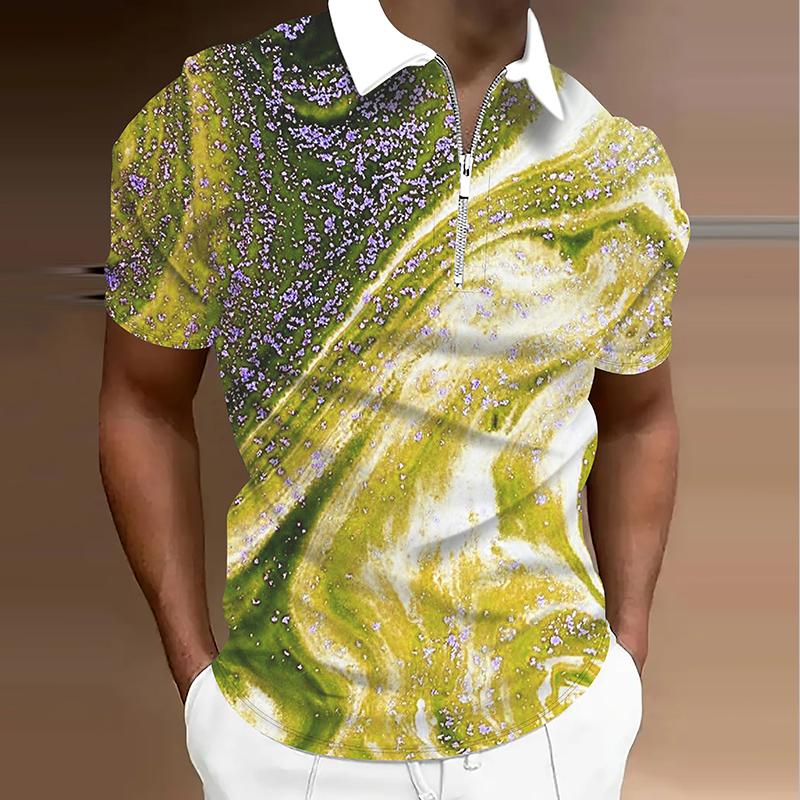 Мужская рубашка поло повседневная на молнии с коротким рукавом модная повседневная на молнии лето весна стандартный крой 3D мраморный принт рубашка