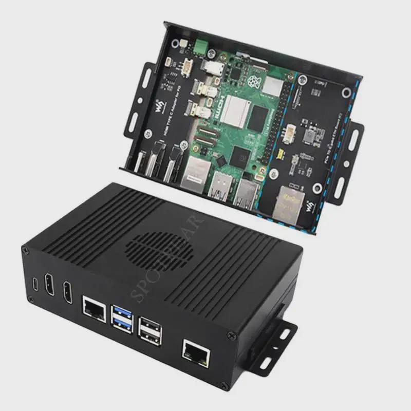 Комплект корпуса для Raspberry Pi 5 A: Особенности PCIe к Gigabit Ethernet со всеми интерфейсами, расположенными на одной стороне.