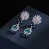 Simple 925  light luxury natural opal inlaid with real diamonds and black gold plated oval earrings luxury earrings women