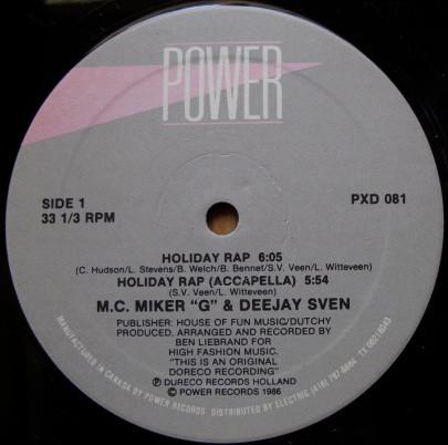 12-дюймовая пластинка M.C. MIKER G DEEJAY SVEN Holiday Rap PXD081 POWER RECORDS 1986 Канада Поп Б/у