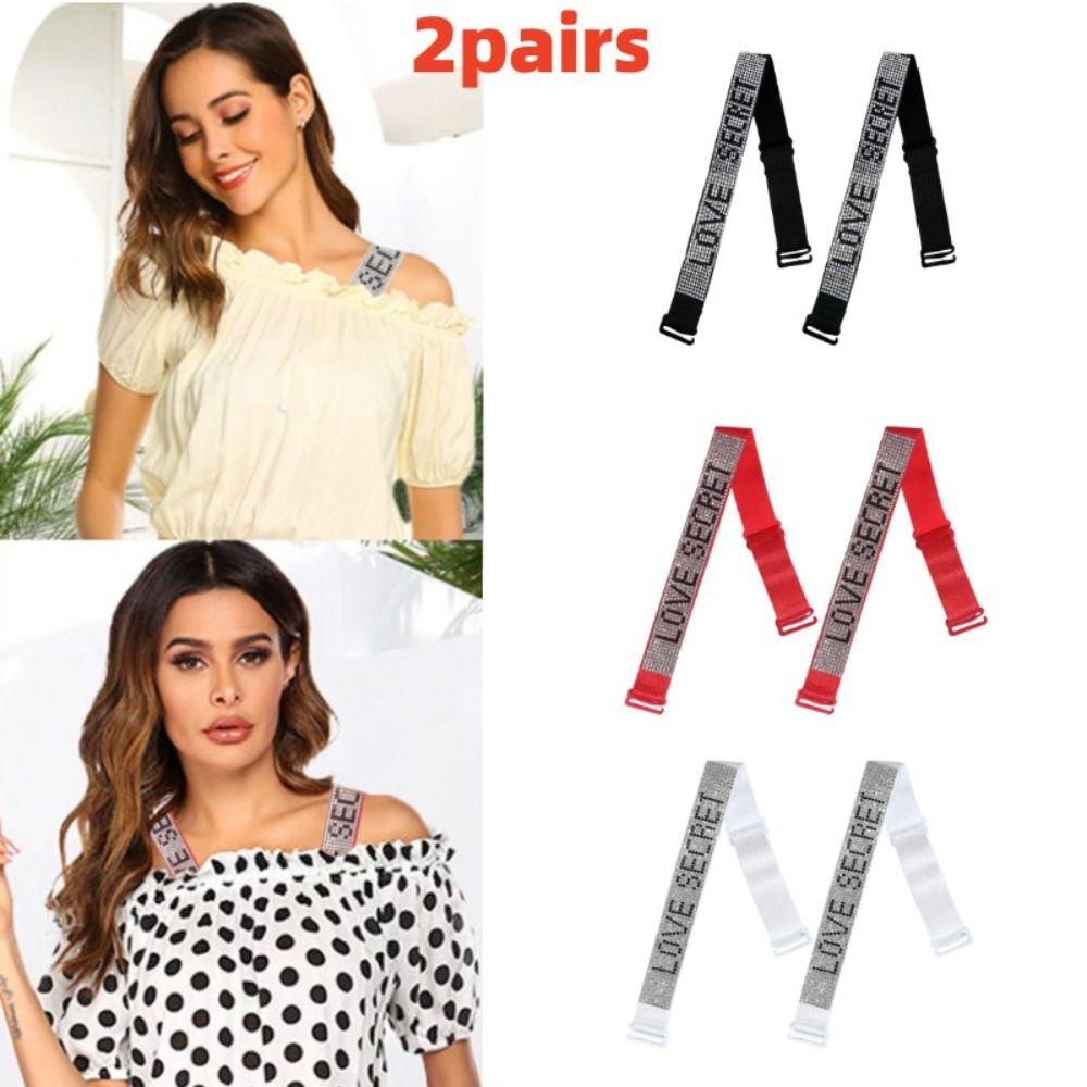 2pairs Adjustable Bra Shoulder Strap Anti Slip Underwear Strap Rhinestone Bra Strap Ladies