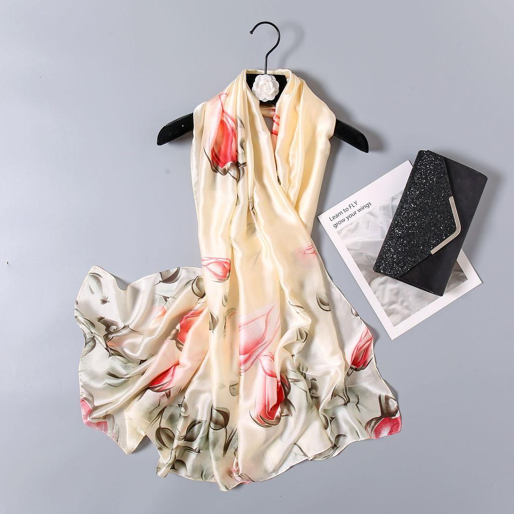 Шелковый шарф с принтом цветка лотоса, ранняя весенняя женская шаль от солнца