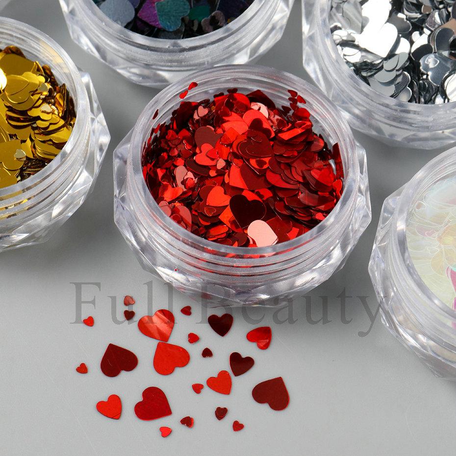 Nail Art Sequins Ins Romantic Valentine's Day 6 Bottles Of Mixed Sizes Love Peach Heart Laser Nail Sequins