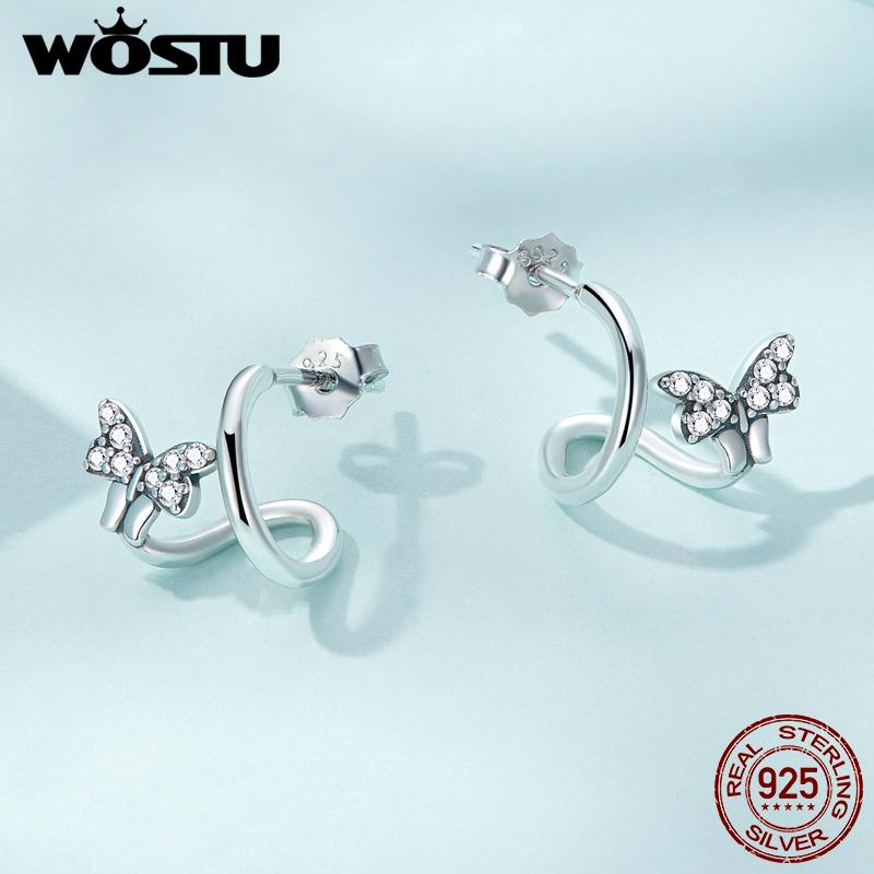 WOSTU 925 Sterling Silver Butterfly Stud Earrings for Women Fashion Geometric Stud Earrings Fine Jewelry Wedding Gift