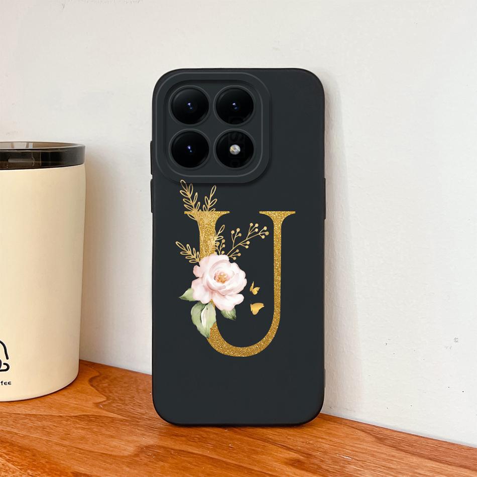 Чехол для Xiaomi 15T Pro 17 Pro Max Элегантные золотые буквы Мягкий жидкий силикон Защитная задняя крышка от падения для MI 15 T