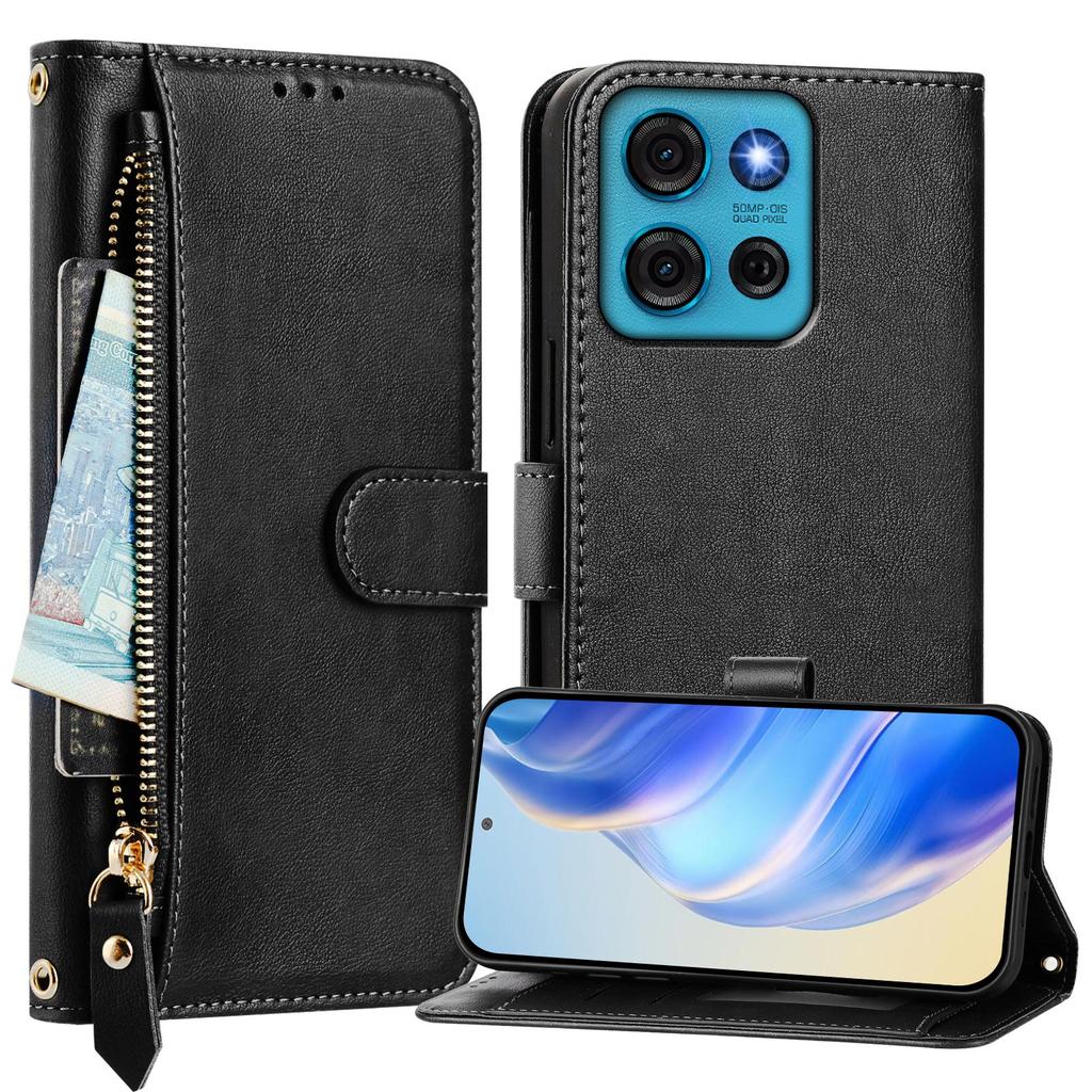 Чехол для Motorola Moto G75 5G с карманом на молнии, несколькими слотами для карт, кожаный чехол для телефона