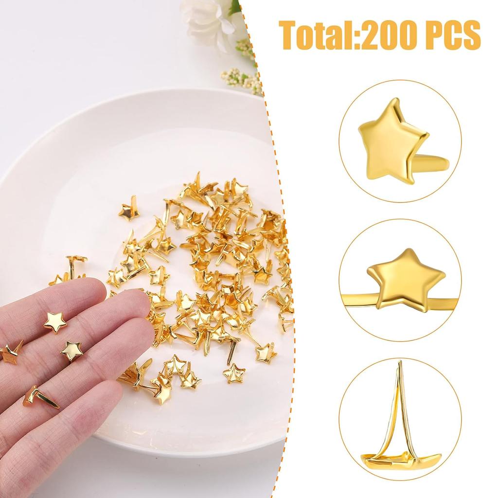 Набор из 100 штук бумажных скрепок, разъемных штифтов, брадсов, металлических брадсов в форме звезды, декоративных металлических зажимов для скрапбукинга, бумажных скрепок