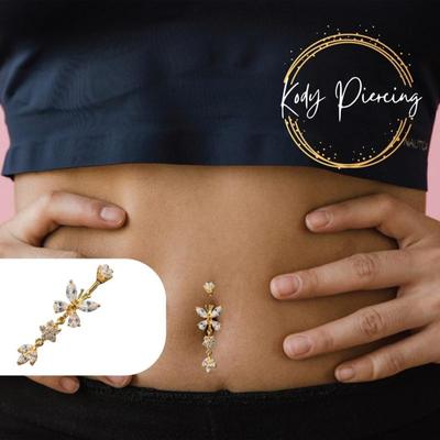 KODY PIERCING Позолоченная бабочка в пупке 14 карат с подвеской-застежкой-кристаллом 10 мм