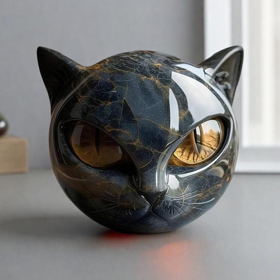 Мини Кошка Камень Полимерная Кошка Голова Фигурка Коллекционный Целебный Камень Мраморная Текстура Кошка Камень Сувенир Подарок для Любителей Кошек Женщин Мужчин