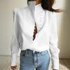 Women Shirt Long Sleeve Stand-Up Collar Regular Fit Casual Shirt Buttons Half Placket Pure Color Office Lady