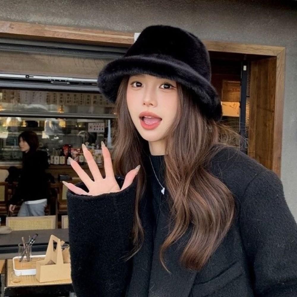 Плюшевая шляпа рыбака, пушистая меховая однотонная панама, модная женская панама