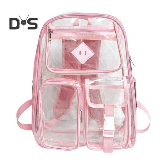Clear Backpack with Reinforced Stitching Zipper Closure Large Capacity Adjustable Heavy Duty Large PVC Transparent See Through School Bag