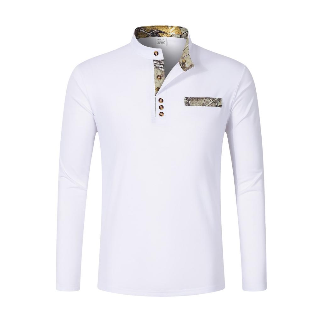Мужская весенне-осенняя рубашка с воротником-стойкой, повседневная спортивная рубашка хенли с длинным рукавом