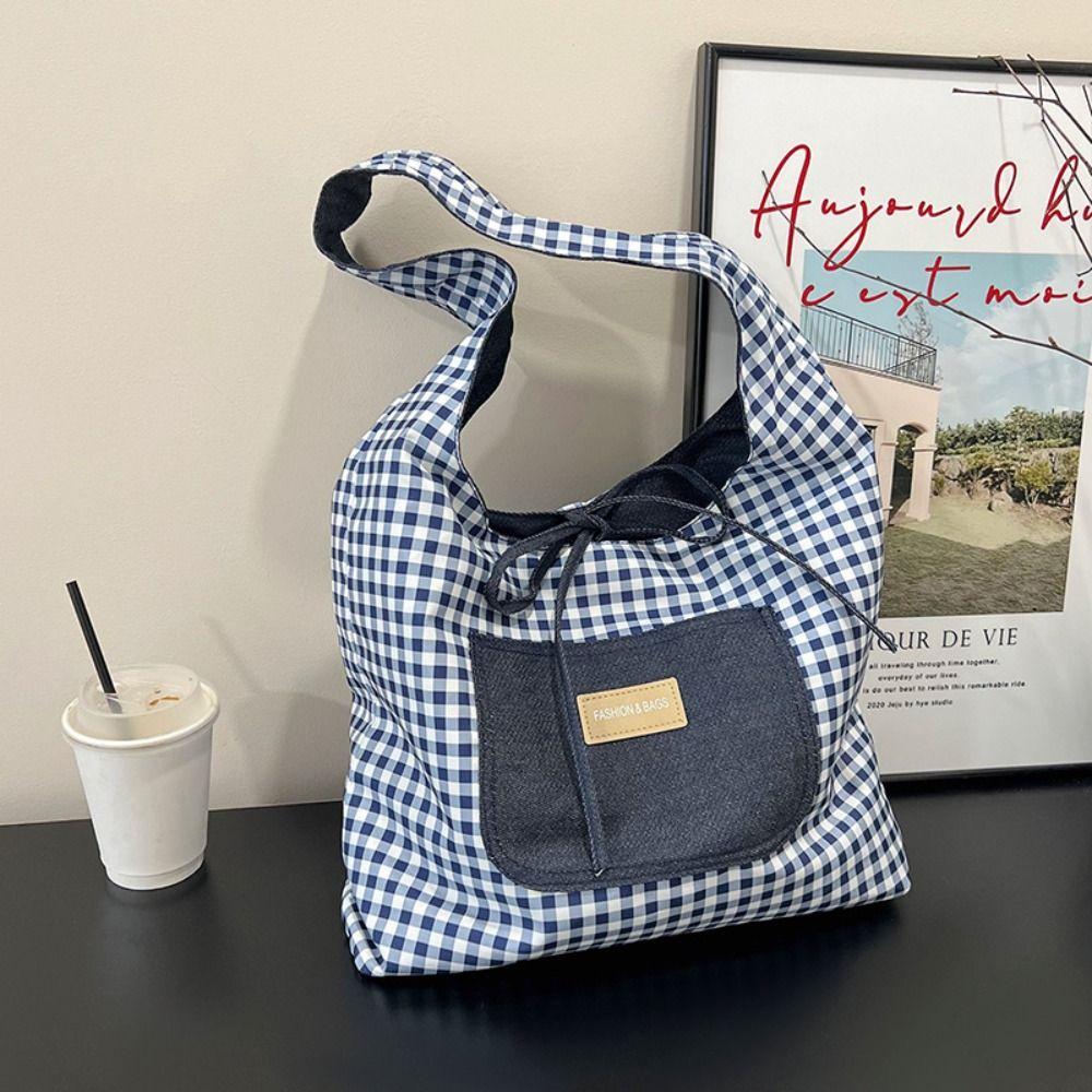 Клетчатый двусторонний джинсовый жилет-сумка, холщовая сумка-тоут, джинсовая сумка через плечо, для улицы