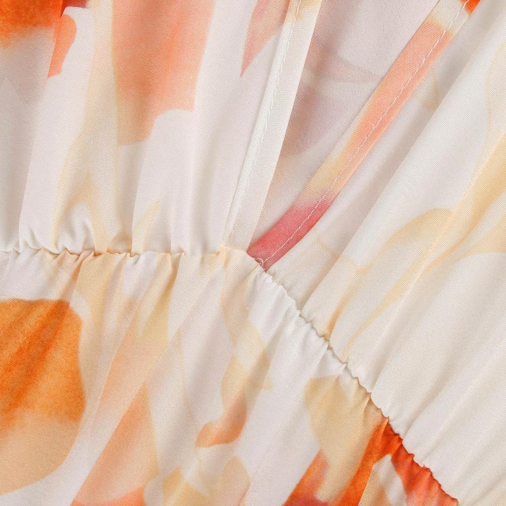 Women's Bohemian Floral Midi Smocked Beach Loose Casual Dress