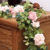 1pc- Milky White Big Camellia With Berry Vine, Wine Red Simulated Eucalyptus Leaf Vine, Pink Wedding Decorative Rattan