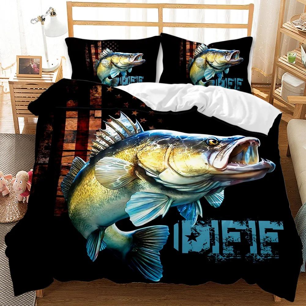 3D Printed Big Pike Fishing Hunting Bedding Set Fishing Duvet Cover Double Twin Full Queen King Adult Kids Bedclothes Quilt Cove