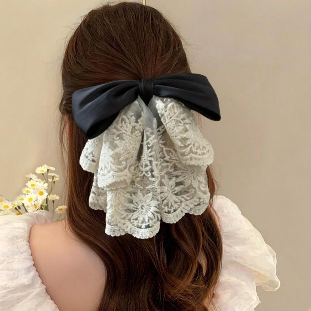 Bowknot French Lace Hair Clip Vintage Satin Hair Accessories Bow Ponytail Hair Grip Bridal