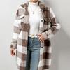 Women's Plaid Double-sided Plush Patch Pocket Button Cardigan Casual Top Jacket