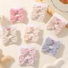 BABY BOWS 2/6Pcs Sweet Floral Print Hair Bow Clips for Girls Fresh Pastoral Cotton Hairgripe Barrettes Headwear Hair Accessories