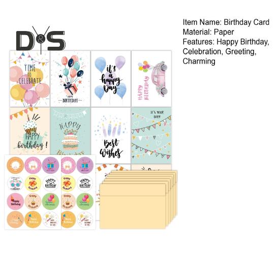 24 шт. открытки с днем рождения, ассорти поздравительных открыток с конвертами и наклейками для детей и взрослых