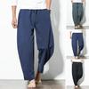 Men Harem Pants Loose Drawstring Solid Color Elastic Waist Deep Crotch Warm Casual Plus Size Mid Waist Men Pants for Daily Wear
