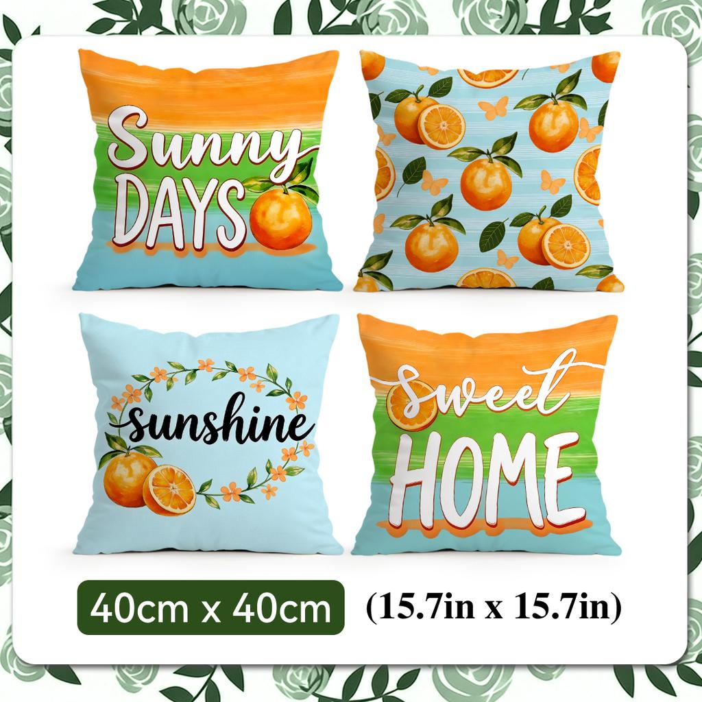 4 Pcs Orange Summer Pastoral Style Single-Sided Printed Pillowcase Cushion Cover,Suitable For Living Room,Bedroom,Car Decoration