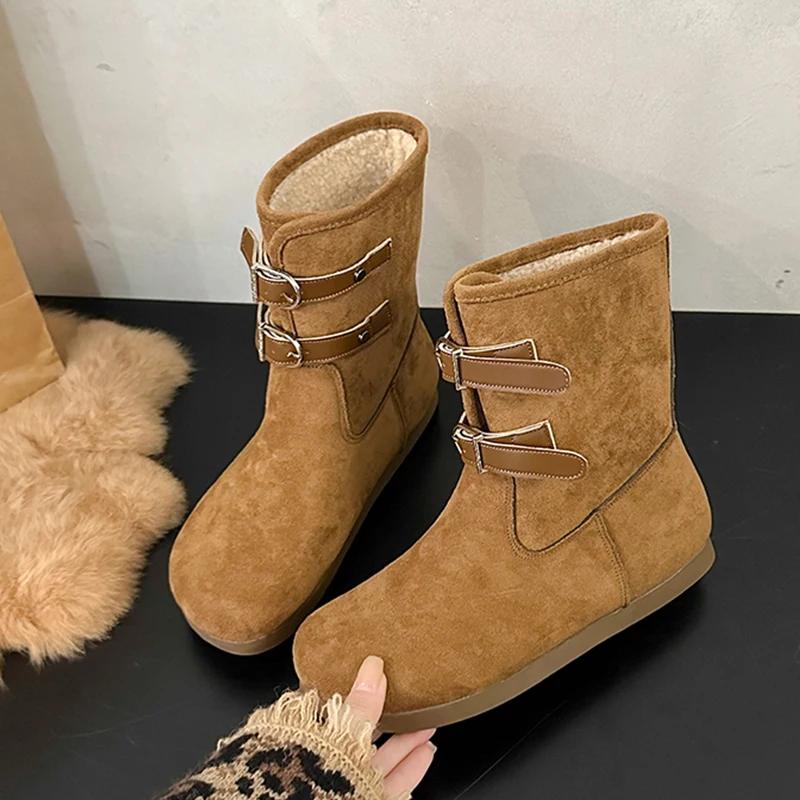 Меховые женские ботильоны замшевые туфли на плоской подошве женские 2025 тренд зимняя мода новый бренд дизайнерское платье прогулочные удобные повседневные женские ботинки