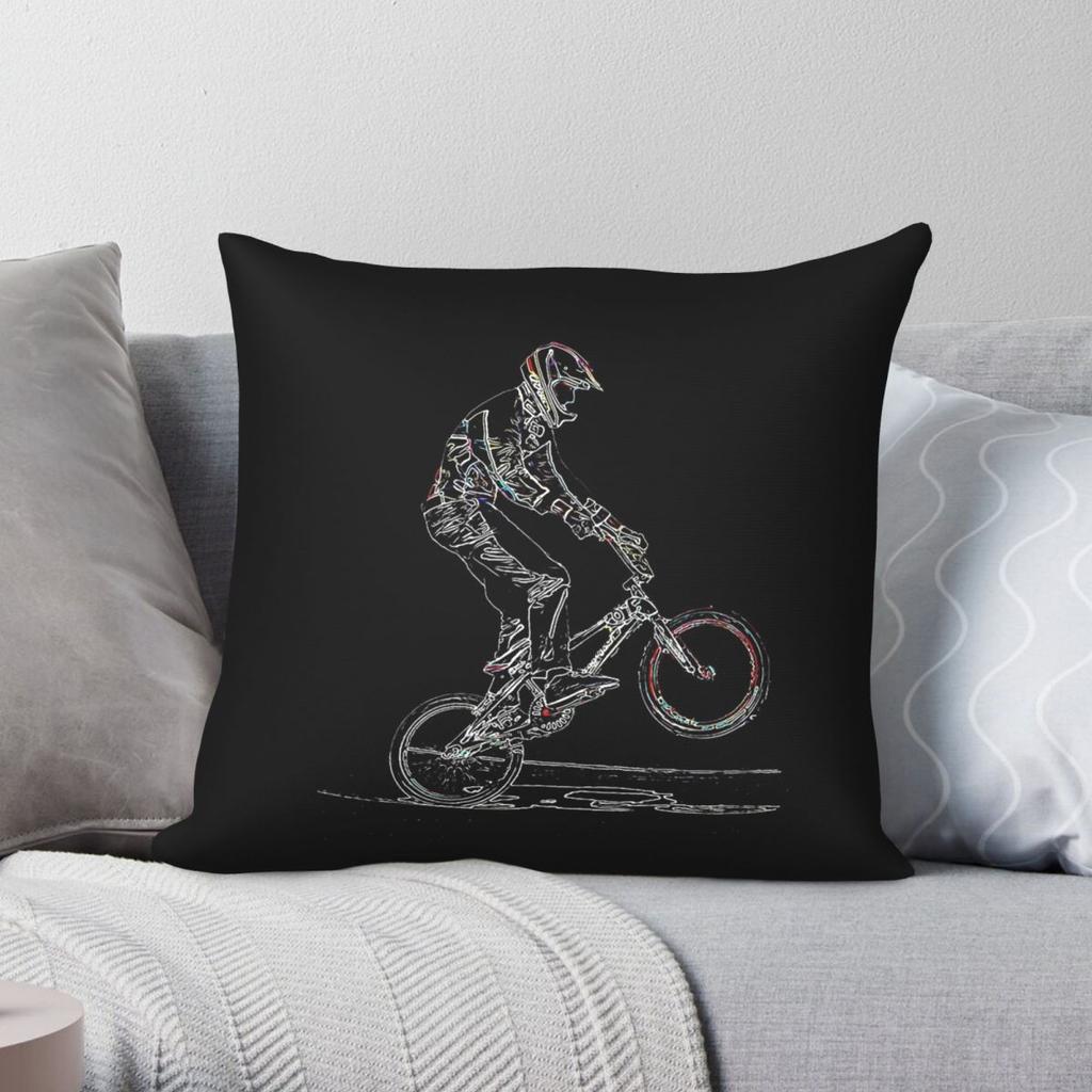 Bmx Race Bicycle Motocross Square Pillowcase Polyester Linen Velvet Printed Zip Decorative Throw Pillow Car Cushion Cover