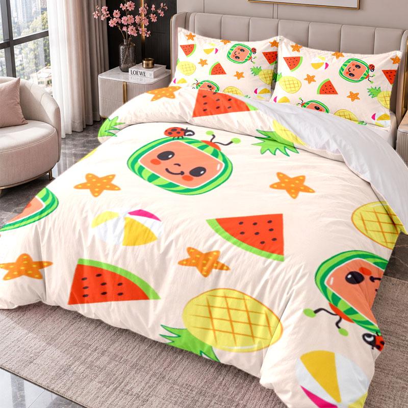 Cocomelon cartoon 3Pcs Bedding Set Duvet Cover With Two Pillowcases For Bedroom Home Decoration