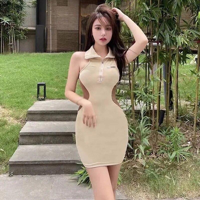 Женское платье с отложным воротником и застежкой-молнией спереди на половину рукавов