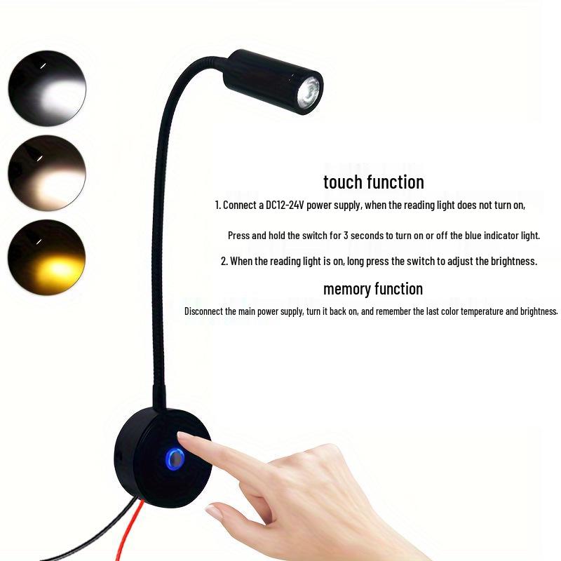 Светодиодный светильник для чтения на гибкой ножке для автодомов и лодок с сенсорным диммированием