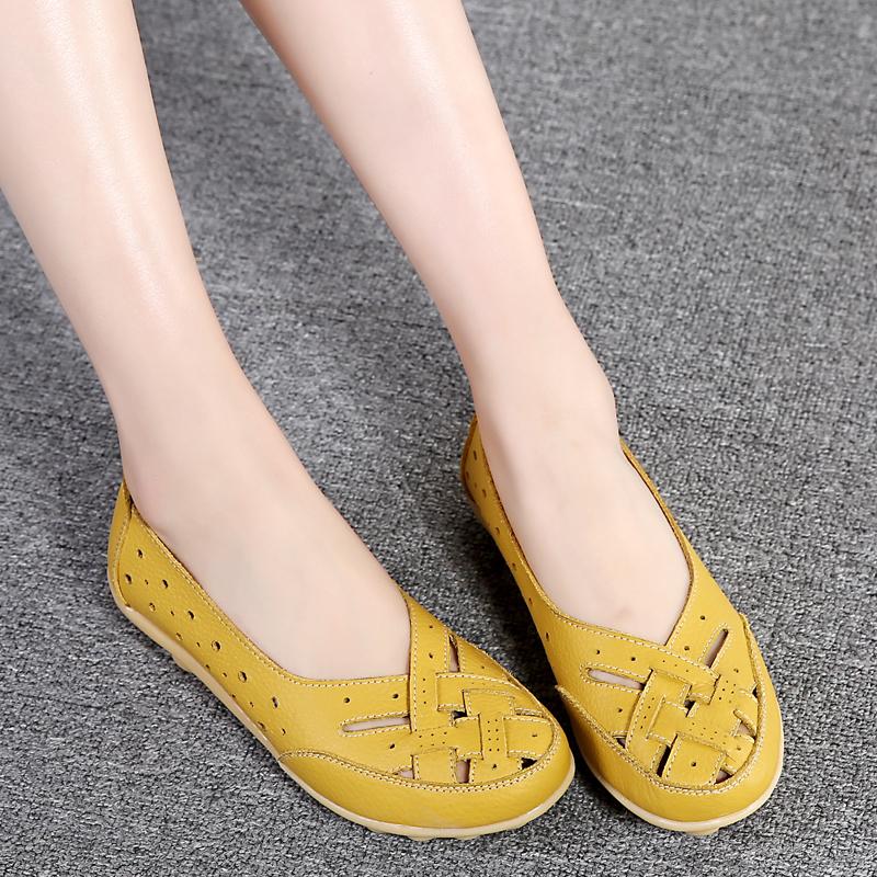 Women's large-sized 44 fashionable casual 100% genuine leather breathable spring and summer sandals, loafers and leather shoes