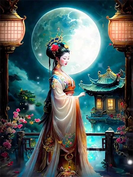 Китайская Древняя Женщина Лунный Пейзаж Постеры и Принт Абстрактная Холст Живопись Настенное Искусство Фэнтези Картины Гостиная Домашний Декор