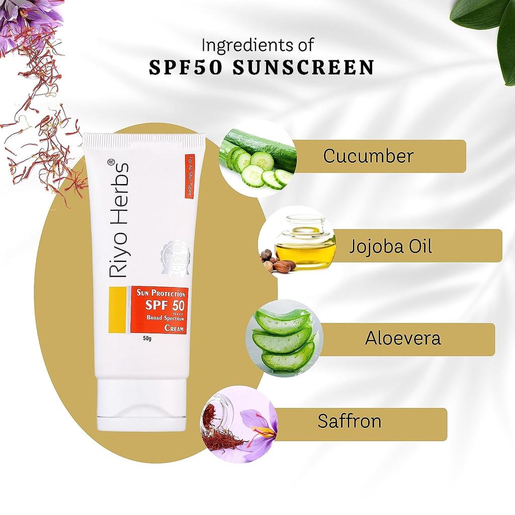 Солнцезащитный крем SPF50 50 г, с алоэ вера и шафраном для защиты от солнца, легкий крем | Помогает защитить вашу кожу от лучей UVA и UVB