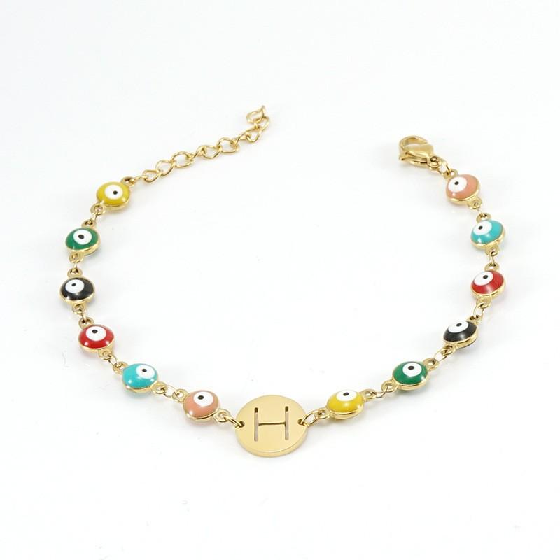 Браслет из титановой стали и золота с изображением дьявольского глаза, женская нишевая турецкая ювелирная продукция из нержавеющей стали 18 карат с 26 буквами