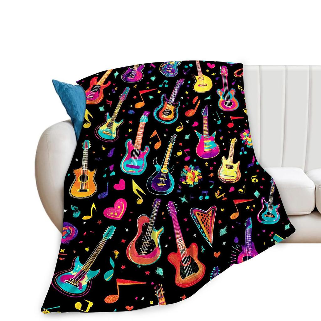 Popular Guitar Blanket Music Instrument Pattern Digital Printing Blanket Sofa Blanket