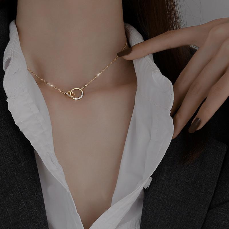 Элегантное ожерелье из металлического сплава с двойным кругом - Роскошное украшение-цепочка для ключицы для женщин
