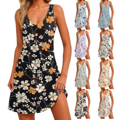 Женское платье-жилет без рукавов с V-образным вырезом, с цветочным принтом и карманами, повседневное, зрелое, для улицы, на каждый день, для свиданий