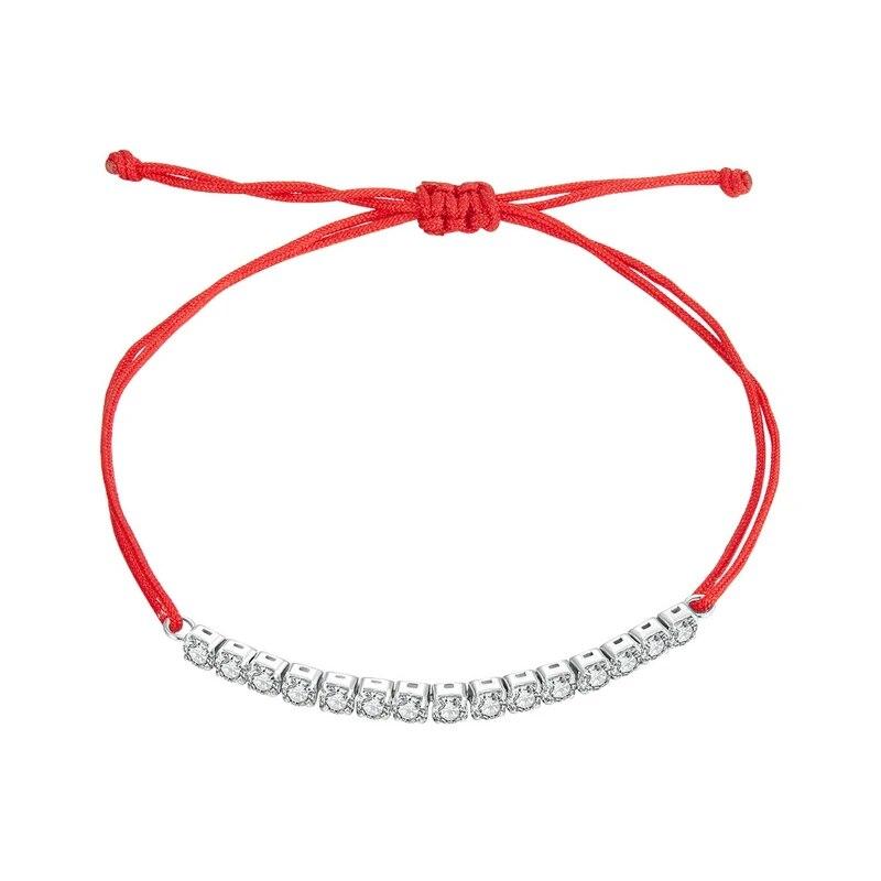 BAMOER 925 Sterling Silver Simple Red Rope Bracelet Shiny Zircon Tennis Bracelet for Women Lucky Fine Jewelry Gift