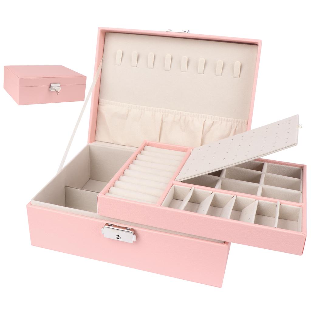 Pu Large Creative Jewelry Box For Women Girls, Double-Layer Lockable
