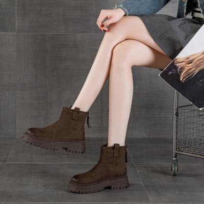 Первый слой коровьей кожи ботинки Мартин для женской осени новые ретро толстоподошвенные увеличивающие рост повседневные спортивные короткие ботинки для женщин