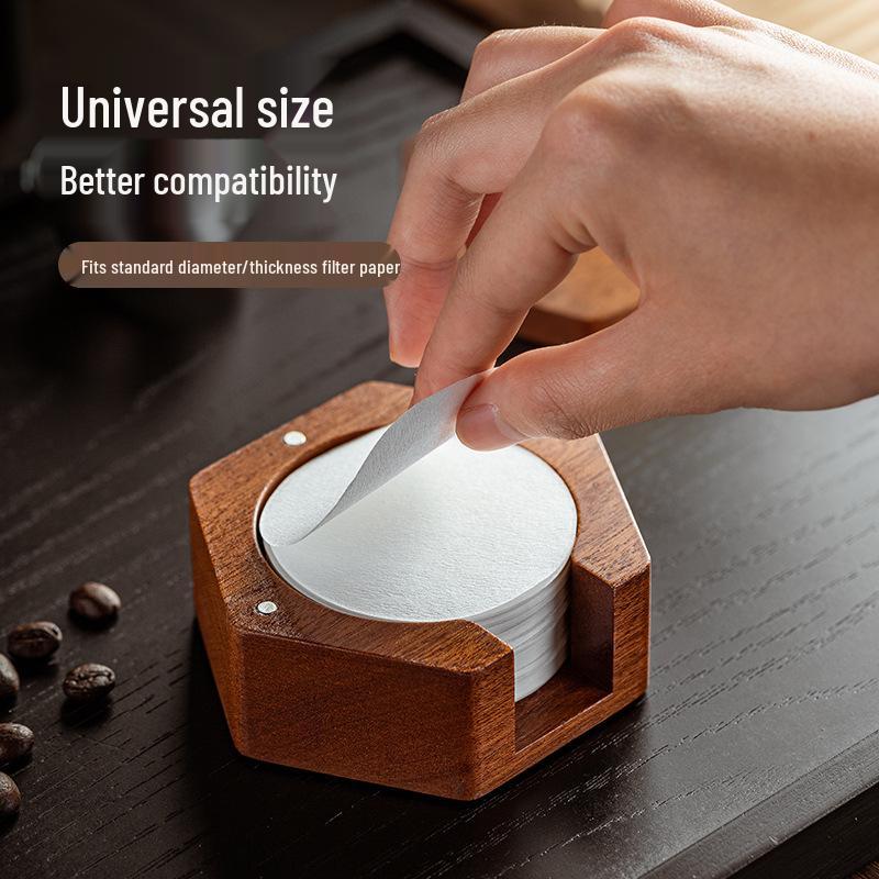 Coffee Machine Solid Wood Dustproof Filter Paper Storage Box - 51/53/58mm Universal